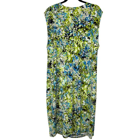 Kasper Green & blue abstract floral print faux wrap sleeveless dress Plus 20W - Picture 2 of 10